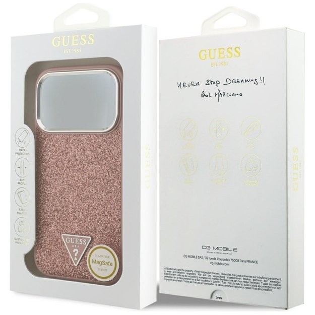 Guess Glitter Triangle Logo MagSafe Case for iPhone 17 Pro - Pink 7