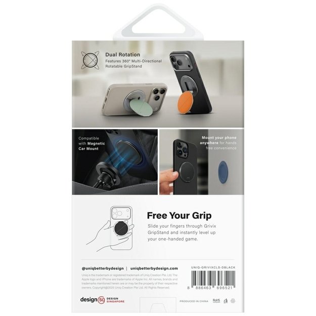 Uniq Grivix Premium 360 Mount&amp Grip Stand Magnetic Holder - Black 4