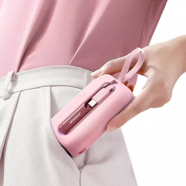 Joyroom mini powerbank 10000mAh Colorful Series 22.5W with 2 built-in USB C and Lightning cables pink (JR-L012) 14