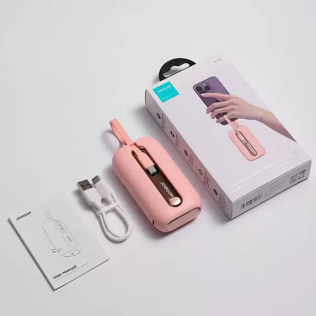 Joyroom mini powerbank 10000mAh Colorful Series 22.5W with 2 built-in USB C and Lightning cables pink (JR-L012) 10