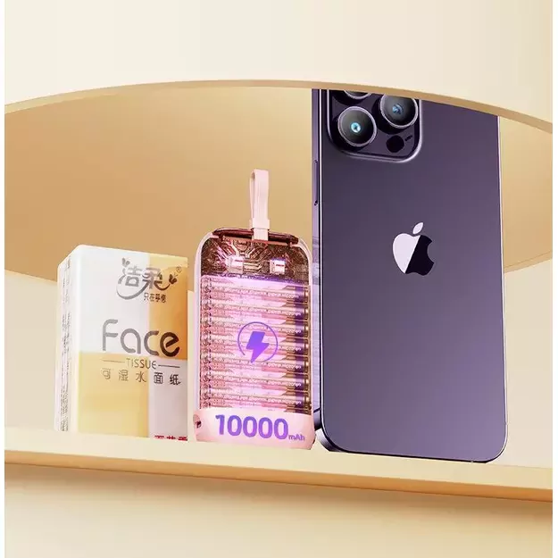 Joyroom mini powerbank 10000mAh Colorful Series 22.5W with 2 built-in USB C and Lightning cables pink (JR-L012) 17