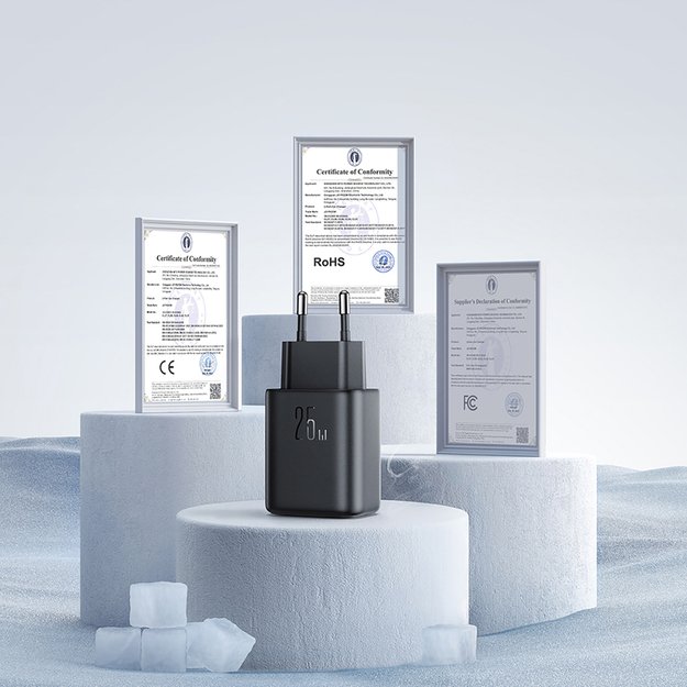 Joyroom JR-TCF23 network charger USB-C 25W SFC / PPS / PD - black + USB-C / USB-C cable 1m 9