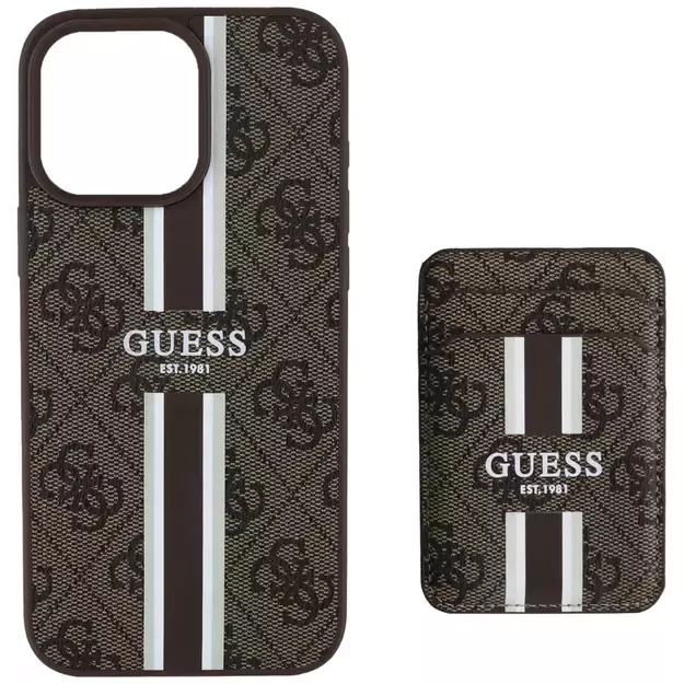 Guess 4G Stripes case with Magsafe wallet for iPhone 16 Pro Max brown 7