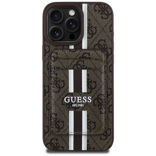 Guess 4G Stripes case with Magsafe wallet for iPhone 16 Pro Max brown 1