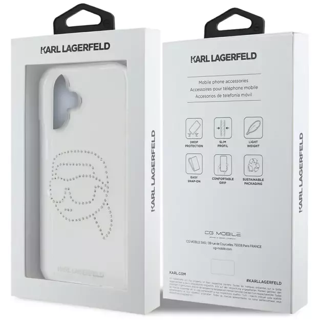 Karl Lagerfeld IML Rhinestones Karl Head Case for iPhone 16 Clear 14