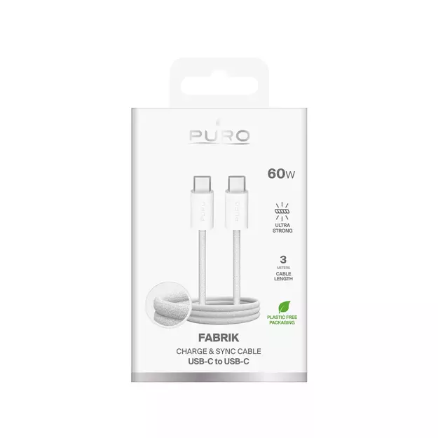 Puro Fabrik 4 240W braided USB-C - USB-C 1m cable - white 1
