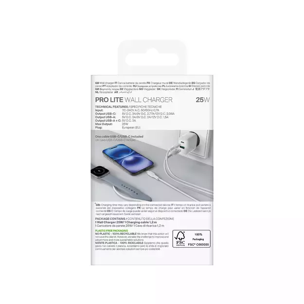 Puro PROLITE 25W USB-A / USB-C wall charger + USB-C - USB-C cable 1.2m - white 4