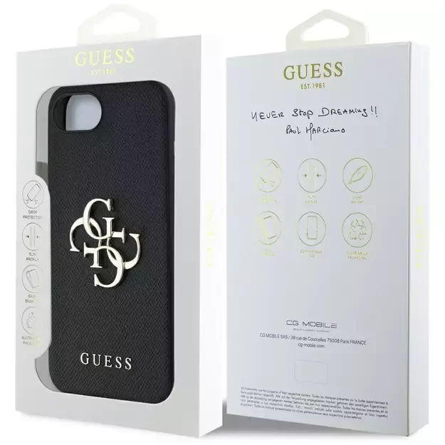 Guess PU Grained 4G Metal Logo case for iPhone 16e - black 14