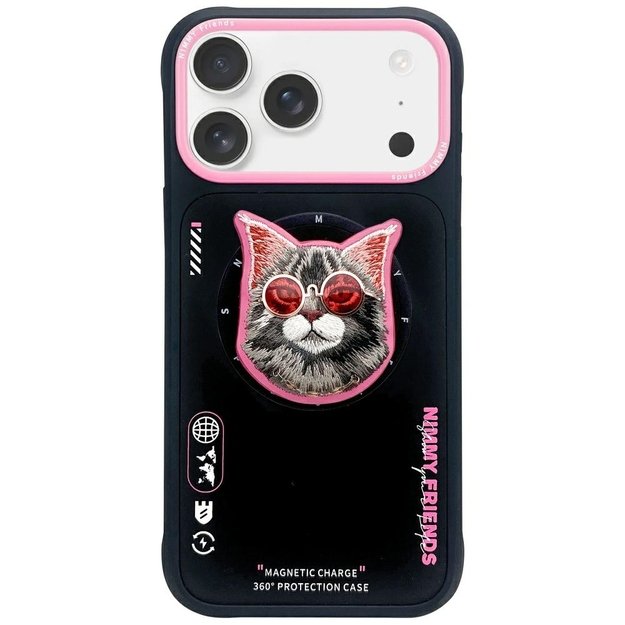 Nimmy Glasses Cool Cat MagSafe Case for iPhone 17 Pro Max - Black and Pink