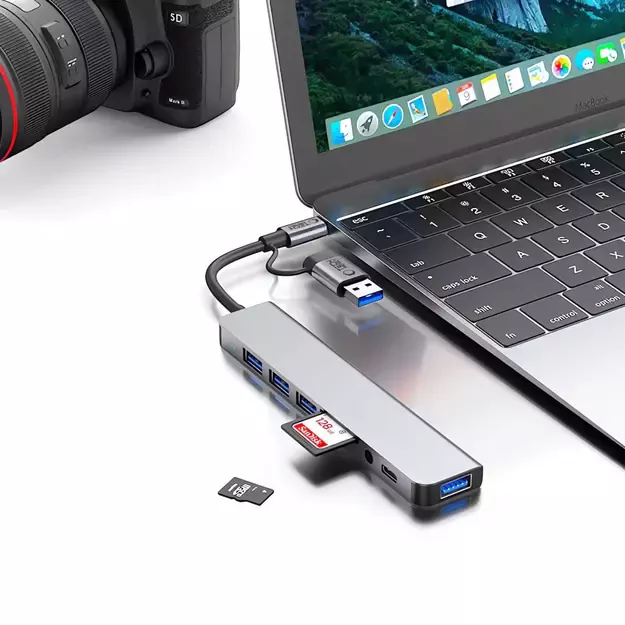 Tech-Protect HB06 HUB Adapter 8in1 TYPE-C + USB2.0 + USB3.0 + SD/TF + AV3.5 - gray 7