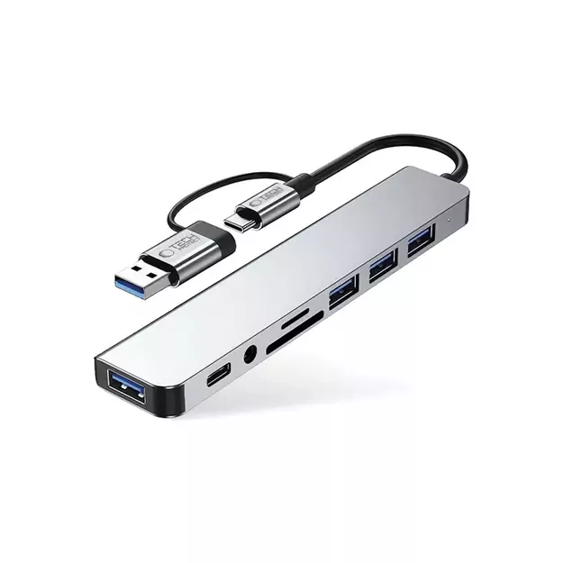 Tech-Protect HB06 HUB Adapter 8in1 TYPE-C + USB2.0 + USB3.0 + SD/TF + AV3.5 - gray 1