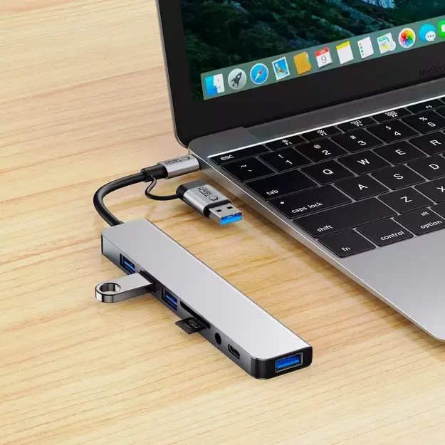 Tech-Protect HB06 HUB Adapter 8in1 TYPE-C + USB2.0 + USB3.0 + SD/TF + AV3.5 - gray 6