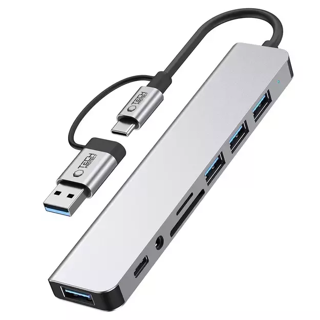 Tech-Protect HB06 HUB Adapter 8in1 TYPE-C + USB2.0 + USB3.0 + SD/TF + AV3.5 - gray 4