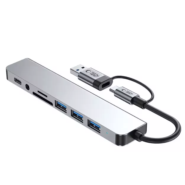 Tech-Protect HB06 HUB Adapter 8in1 TYPE-C + USB2.0 + USB3.0 + SD/TF + AV3.5 - gray 2
