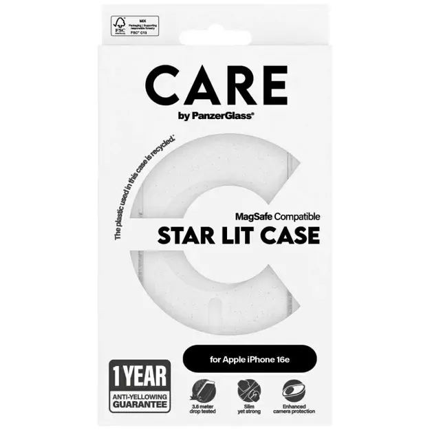 CARE by PanzerGlass Flagship Urban Combat StarLight White MagSafe iPhone 16e Case - Clear 2
