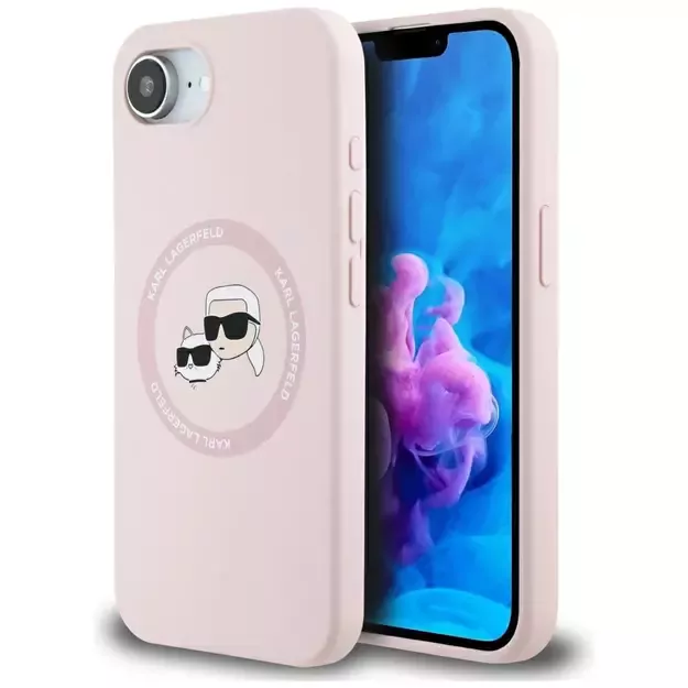 Karl Lagerfeld Silicone Karl&amp Choupette Heads MagSafe iPhone 16e Case - Pink