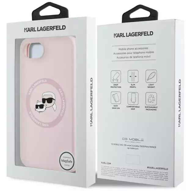 Karl Lagerfeld Silicone Karl&amp Choupette Heads MagSafe iPhone 16e Case - Pink 7