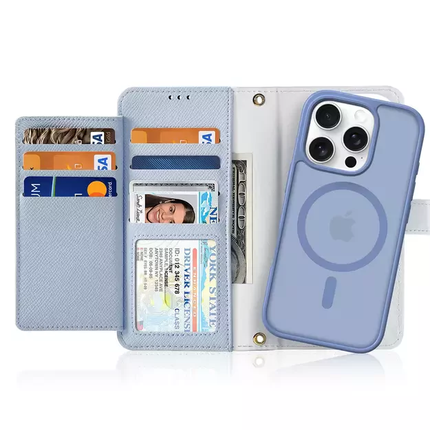 Dux Ducis Lawa iPhone 16 Pro Leather Case with Detachable Magnetic Wallet - Blue 1