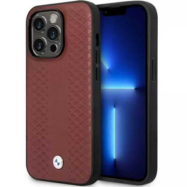 Case BMW BMHCP14L22RFGR iPhone 14 Pro 6.1&quot  Burgundy/burgundy Leather Diamond Pattern