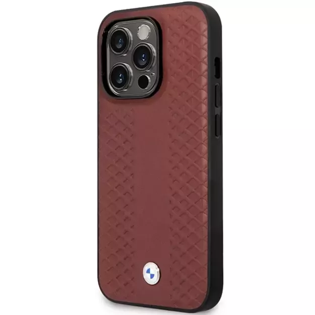 Case BMW BMHCP14L22RFGR iPhone 14 Pro 6.1&quot  Burgundy/burgundy Leather Diamond Pattern 1