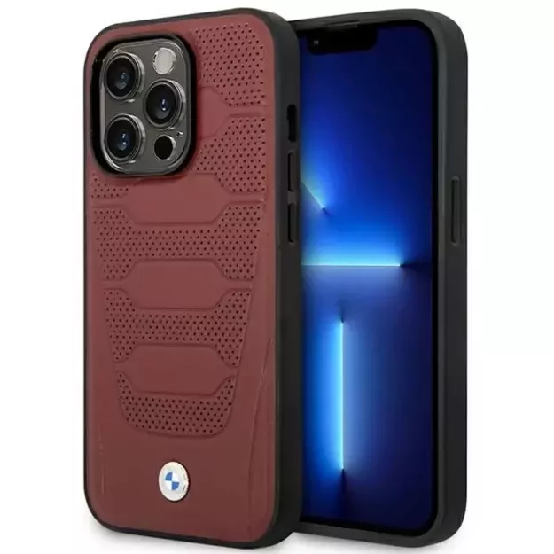 Case BMW BMHMP14X22RPSR iPhone 14 Pro Max 6.7&quot  Burgundy/burgundy Leather Seats Pattern MagSafe