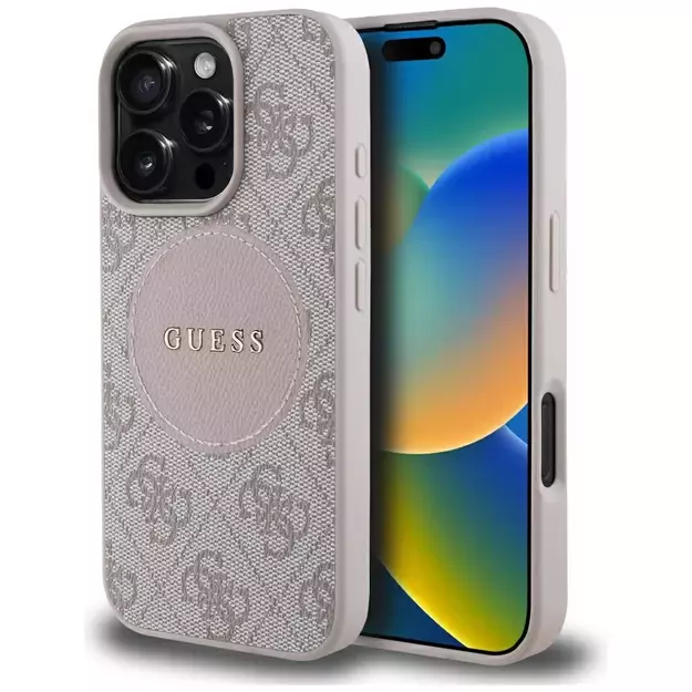 Guess 4G Circle Classic Logo MagSafe iPhone 16 Pro Case - Pink
