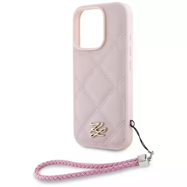 Karl Lagerfeld Quilted Initial Logo &amp  Chain Strap iPhone 16 Pro Max Case - Pink 4
