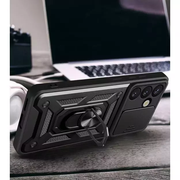 Hybrid Armor Camshield Armored Case with Stand and Camera Cover for Vivo V50 Lite 4G - Black 2