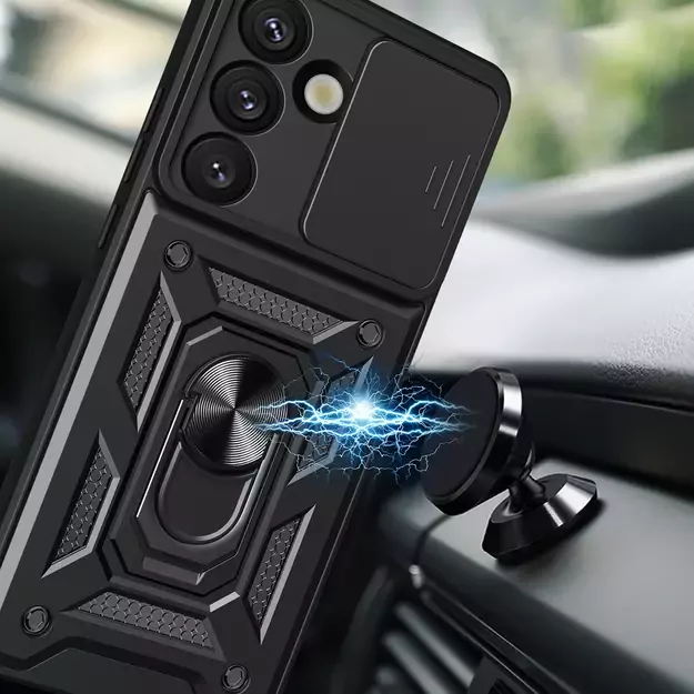 Hybrid Armor Camshield Armored Case with Stand and Camera Cover for Vivo V50 Lite 4G - Black 1
