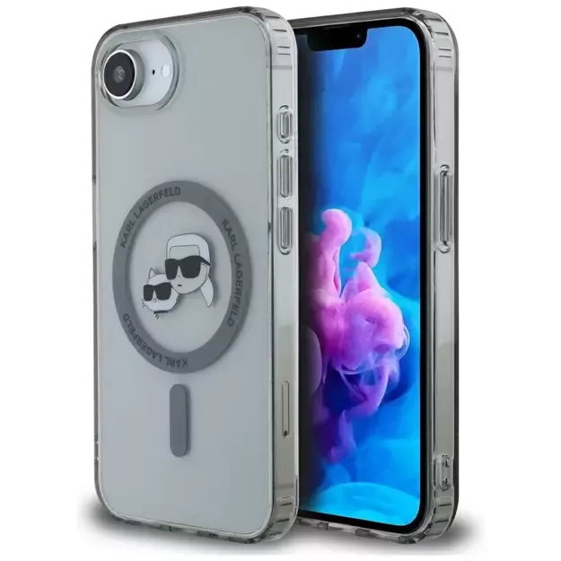 Karl Lagerfeld IML Metal Karl &amp  Choupette Heads MagSafe iPhone 16e Case - Black