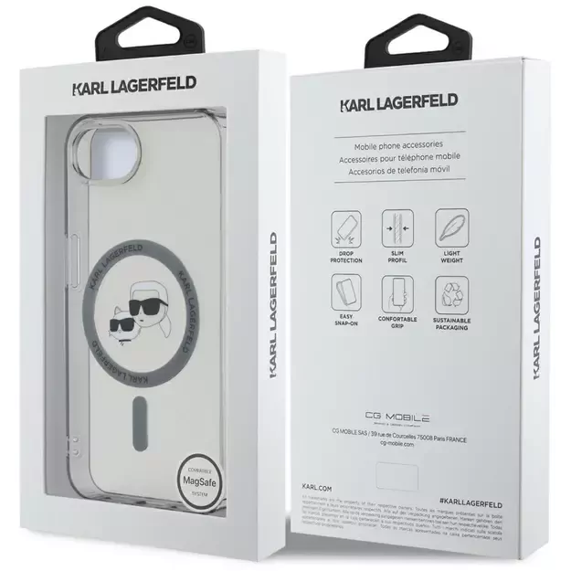 Karl Lagerfeld IML Metal Karl &amp  Choupette Heads MagSafe iPhone 16e Case - Black 7