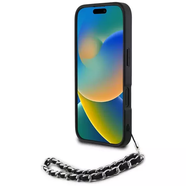 Karl Lagerfeld Saffiano Crystals w/Chain iPhone 16 Case - Black 3