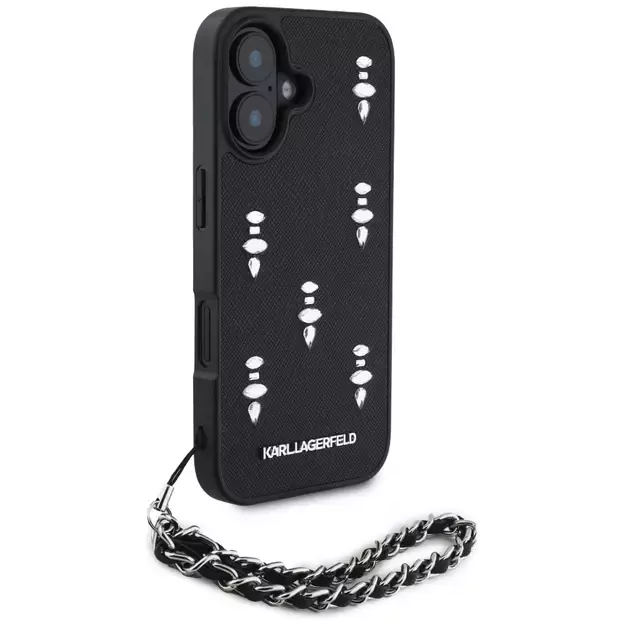 Karl Lagerfeld Saffiano Crystals w/Chain iPhone 16 Case - Black 2