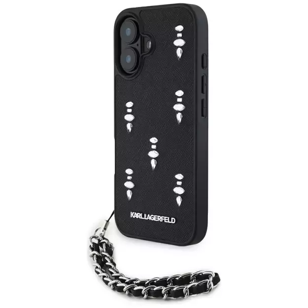 Karl Lagerfeld Saffiano Crystals w/Chain iPhone 16 Case - Black