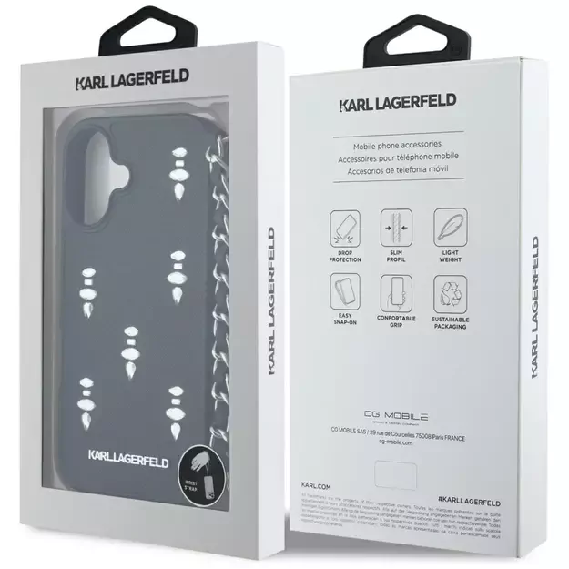 Karl Lagerfeld Saffiano Crystals w/Chain iPhone 16 Case - Black 6