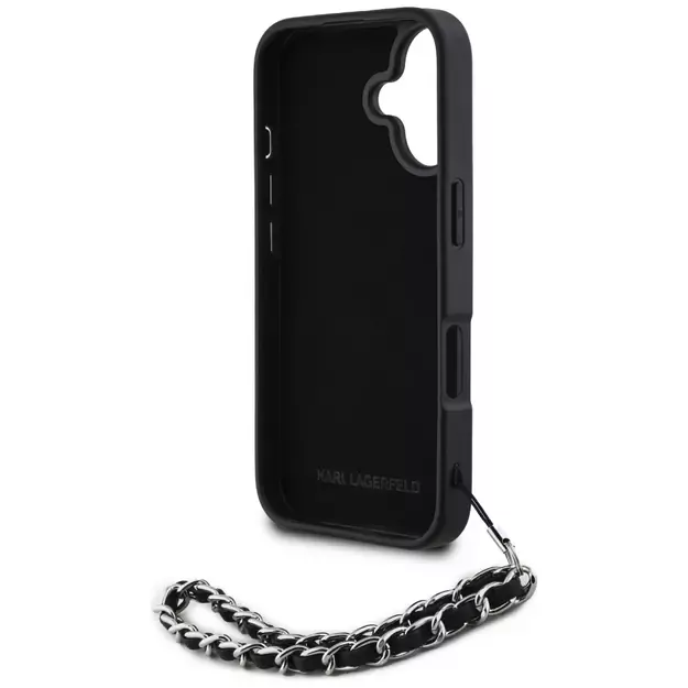 Karl Lagerfeld Saffiano Crystals w/Chain iPhone 16 Case - Black 5