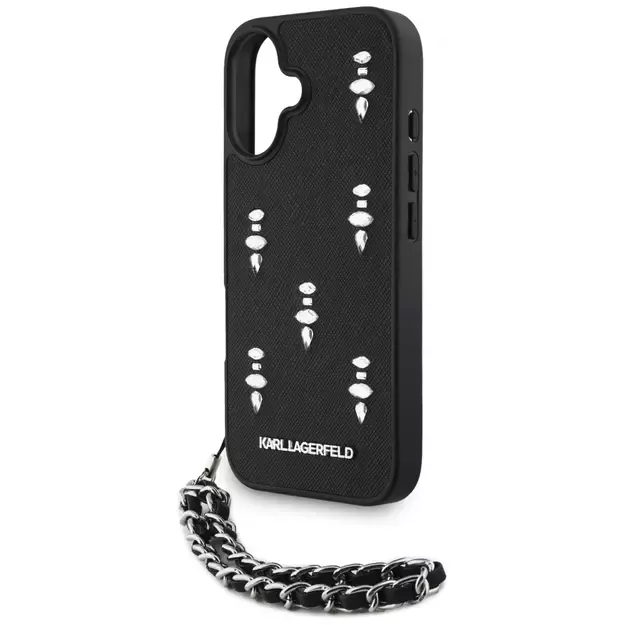 Karl Lagerfeld Saffiano Crystals w/Chain iPhone 16 Case - Black 4