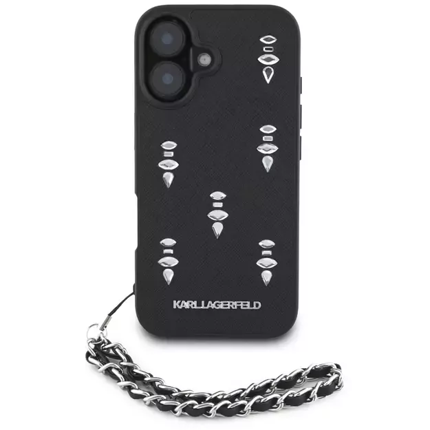 Karl Lagerfeld Saffiano Crystals w/Chain iPhone 16 Case - Black 1