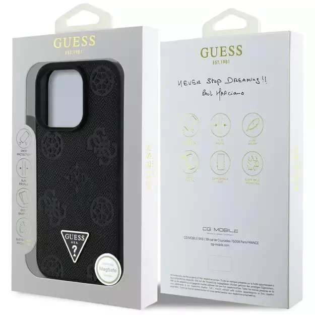 Guess Grained Hot Stamp Peony Triangle Logo MagSafe Case for iPhone 16 Pro Max - Black 7