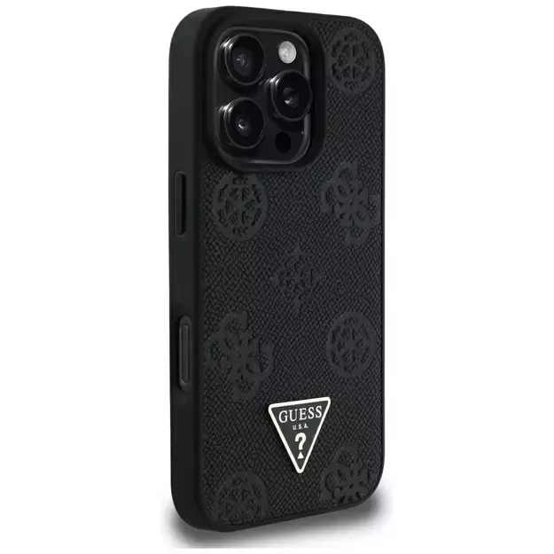 Guess Grained Hot Stamp Peony Triangle Logo MagSafe Case for iPhone 16 Pro Max - Black 3