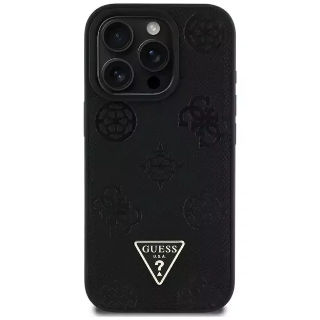 Guess Grained Hot Stamp Peony Triangle Logo MagSafe Case for iPhone 16 Pro Max - Black 2