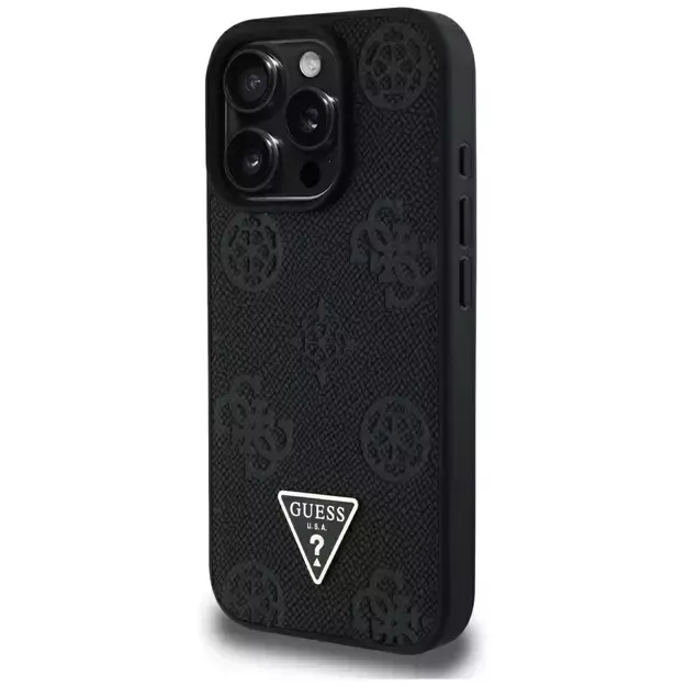 Guess Grained Hot Stamp Peony Triangle Logo MagSafe Case for iPhone 16 Pro Max - Black 1