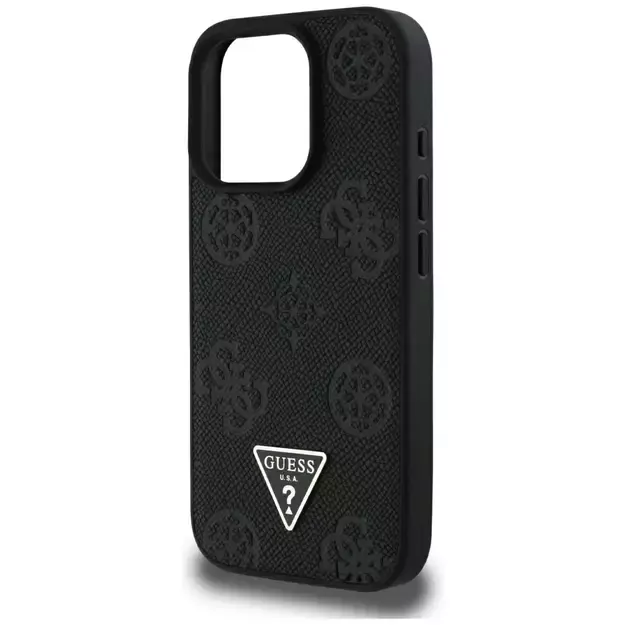 Guess Grained Hot Stamp Peony Triangle Logo MagSafe Case for iPhone 16 Pro Max - Black 5