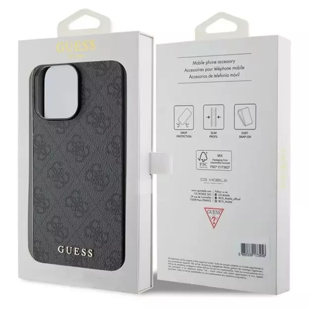 Guess 4G Metal Gold Logo iPhone 15 Pro Case - Gray 14