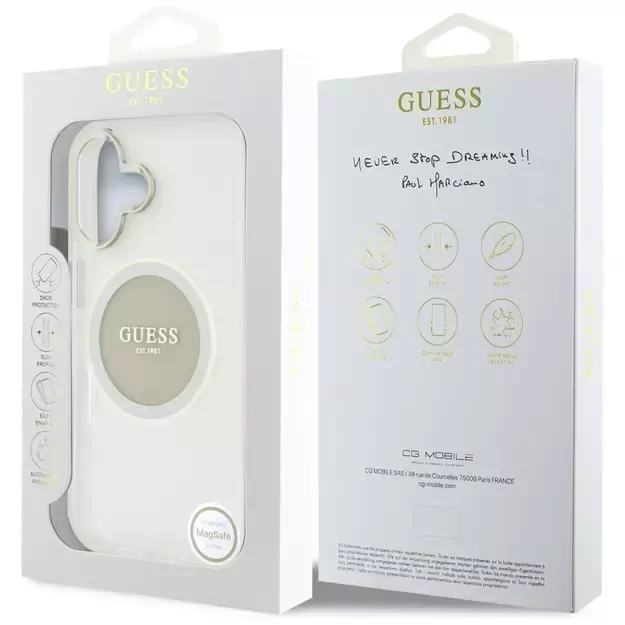 Guess IML Metal Colored Circle Classic Logo MagSafe case for iPhone 16 - gray 7