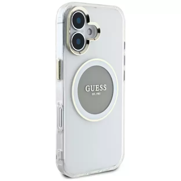 Guess IML Metal Colored Circle Classic Logo MagSafe case for iPhone 16 - gray 3