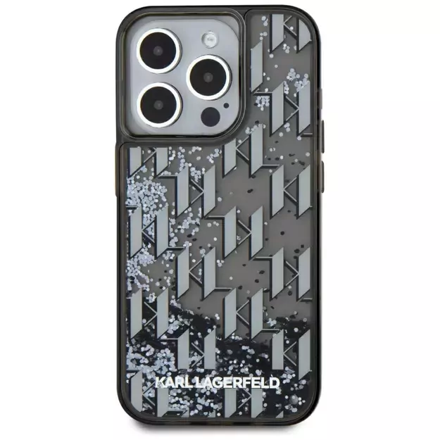 Karl Lagerfeld Liquide Glitter Monogram Gradient iPhone 15 Pro Case - Black 2