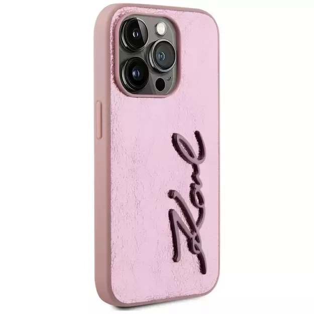 Karl Lagerfeld Wrinkled Metal Signature iPhone 15 Pro Case - Pink 3