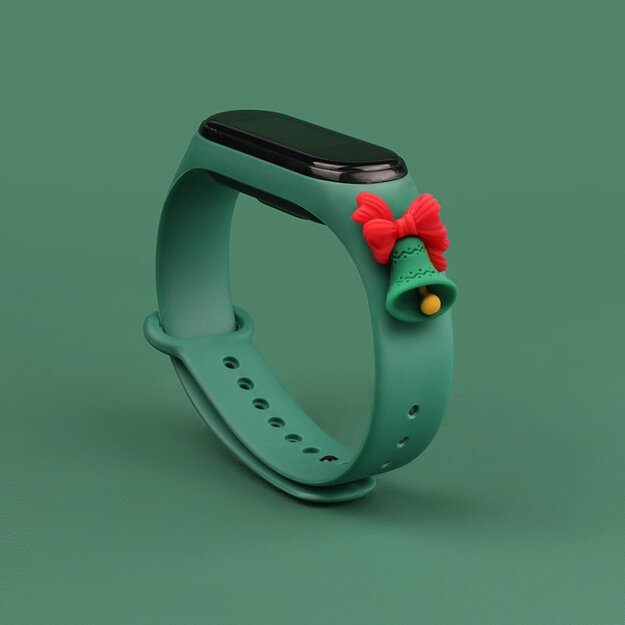 Strap Xmas for Xiaomi Mi Band 3 / 4 Christmas Silicone Strap Bracelet with Bell - Dark Green 2