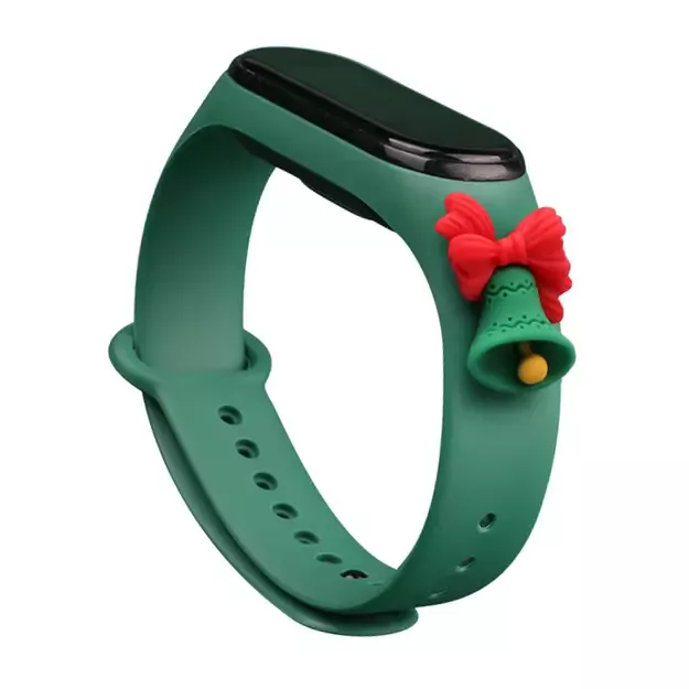 Strap Xmas wristband for Xiaomi Mi Band 5 / 6 Christmas silicone strap bracelet dark green (bell)